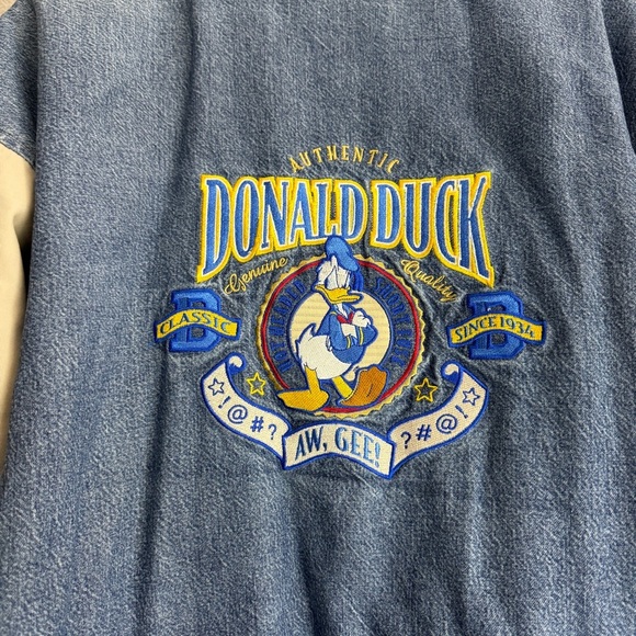 Donald Duck Aw Gee Vintage Disneyland Denim Varisty Jacket Size XL - Picture 2 of 11